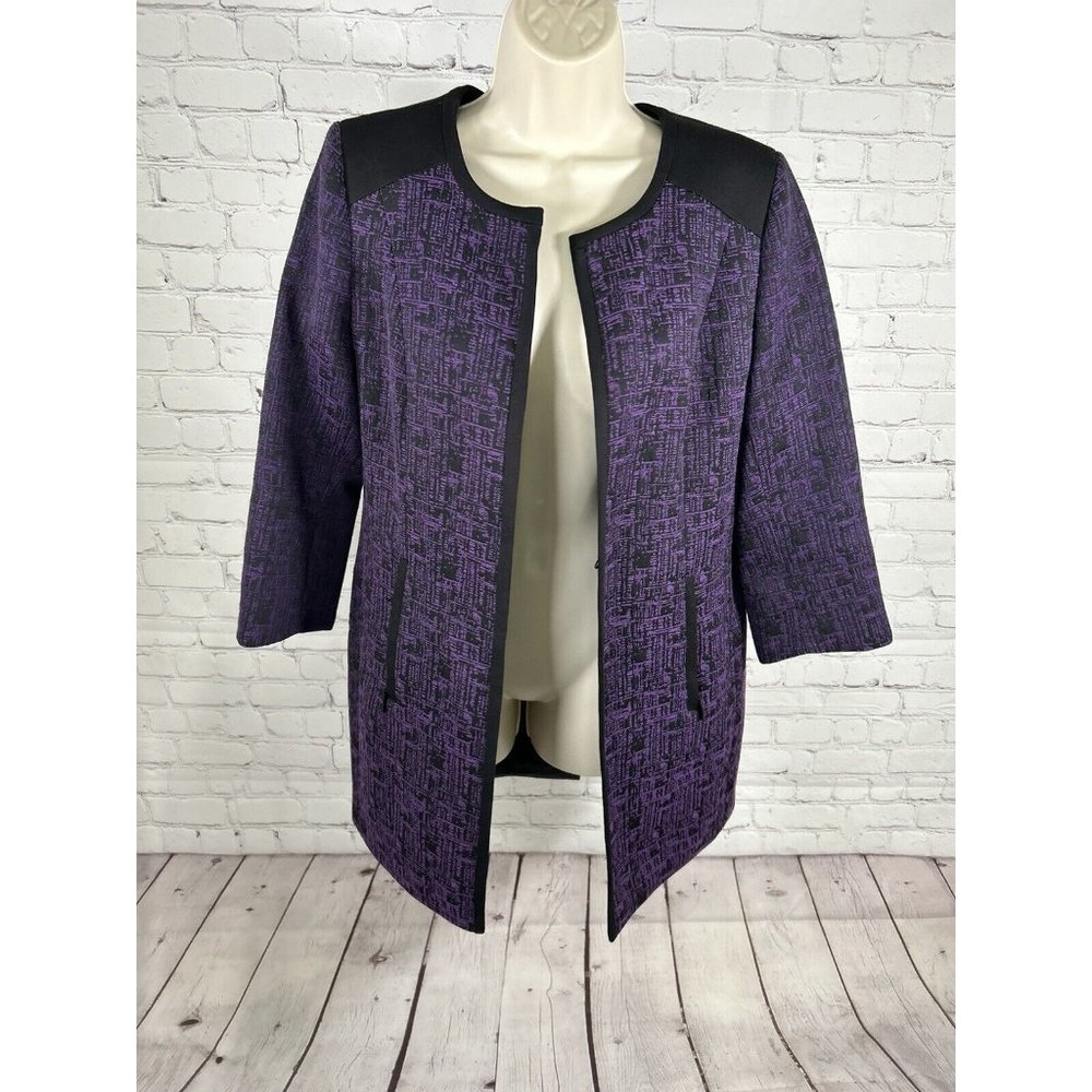 Mary Kay By Twin Hill Purple Black Zip/ Inner Pockets Long Zip Sleeve Blazer 10P